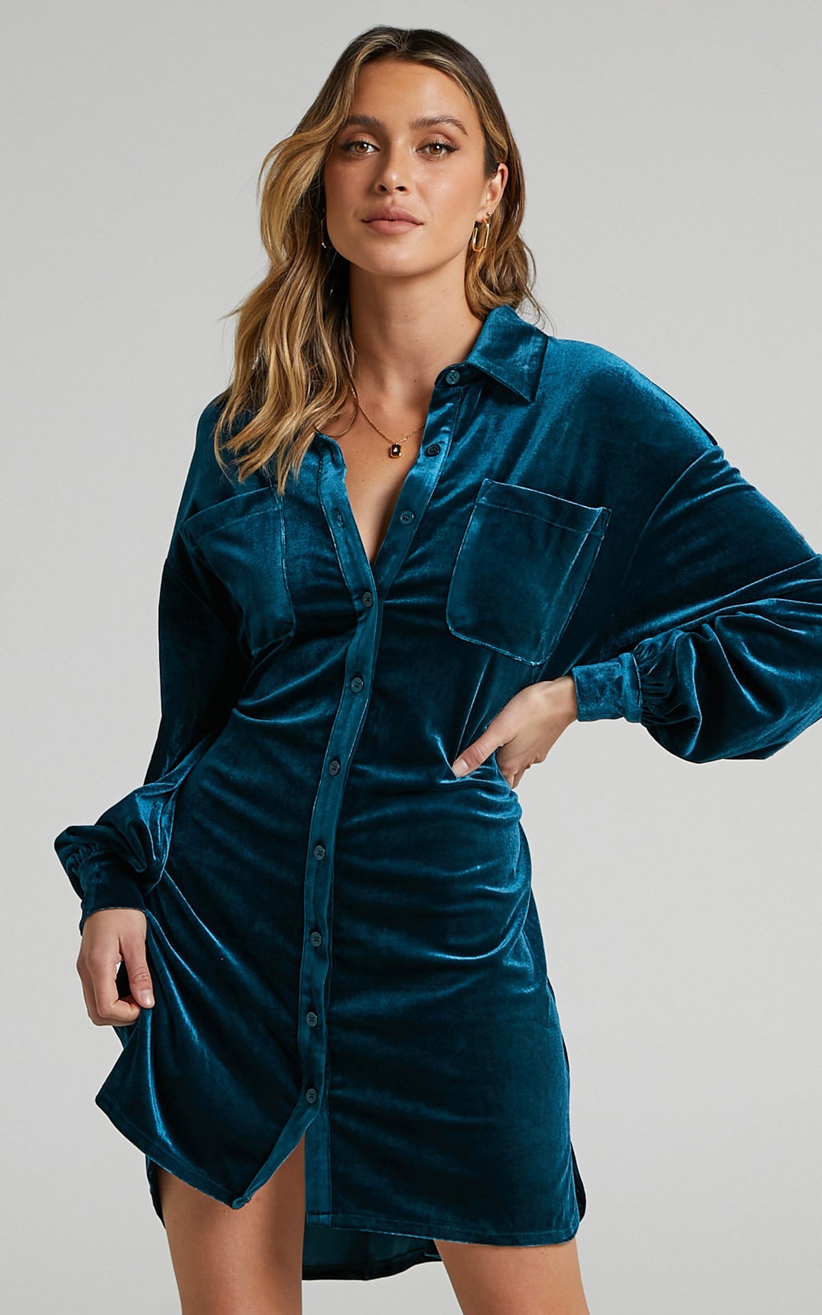 Damen Velourshemdkleid Sovae