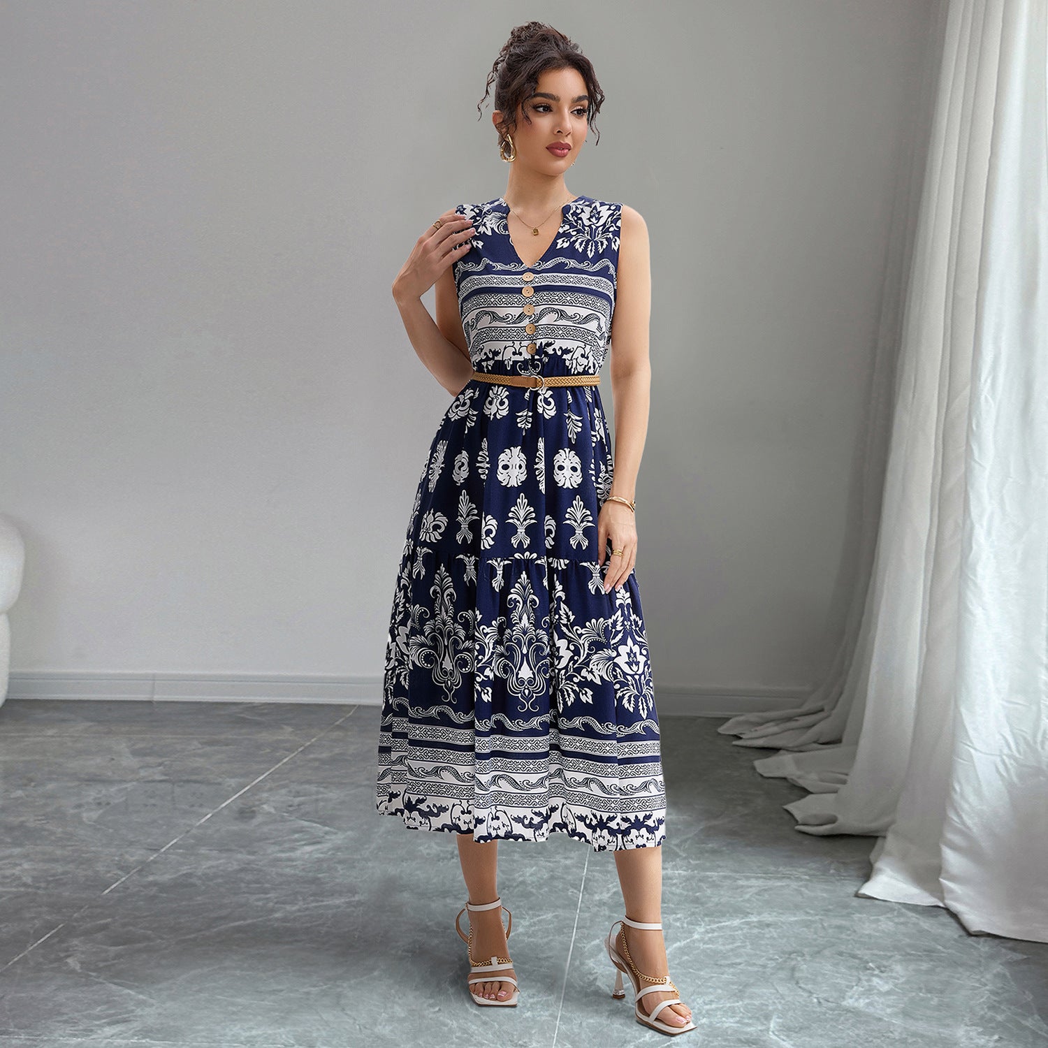 Damen Midikleid mit floralen Mustern Sovae