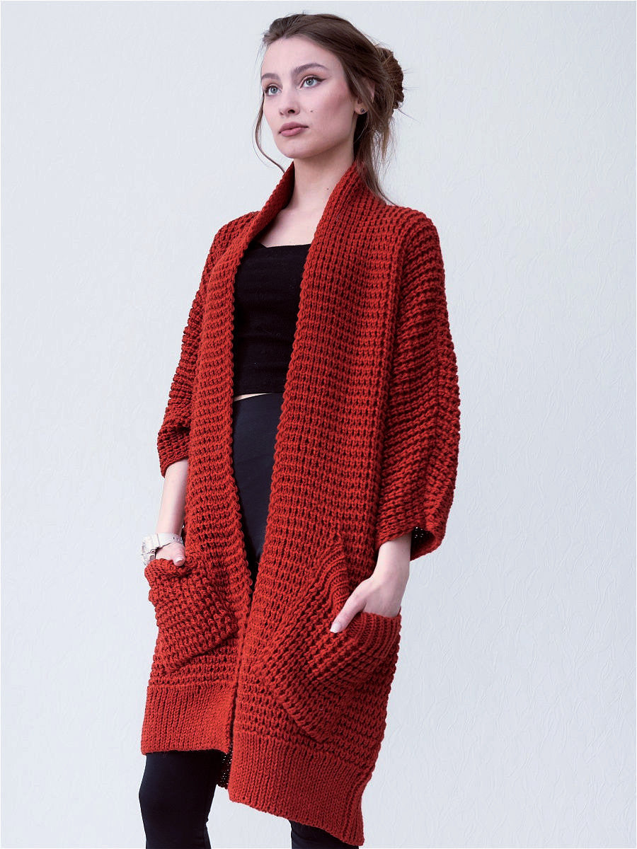 Damen kuscheliger Strickmantel mit großen Taschen und lässigem Schnitt Sovae
