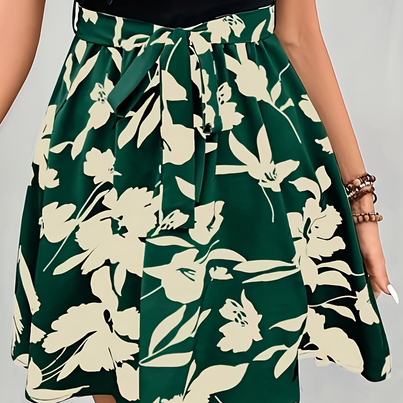 Damen Sommerrock mit floralen Mustern und Taillenband Sovae