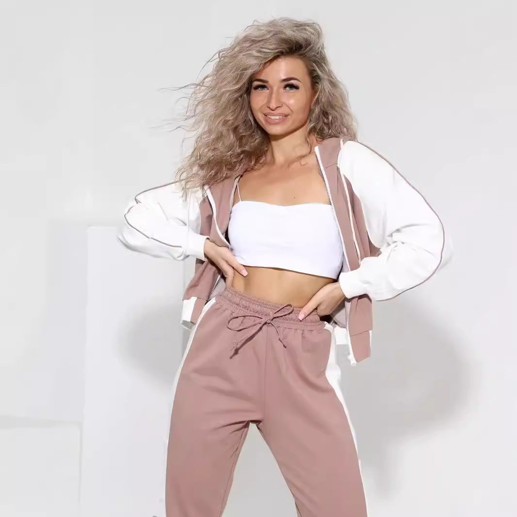 Damen sportlicher Fleece-Jogginganzug mit modischem Reißverschluss Sovae