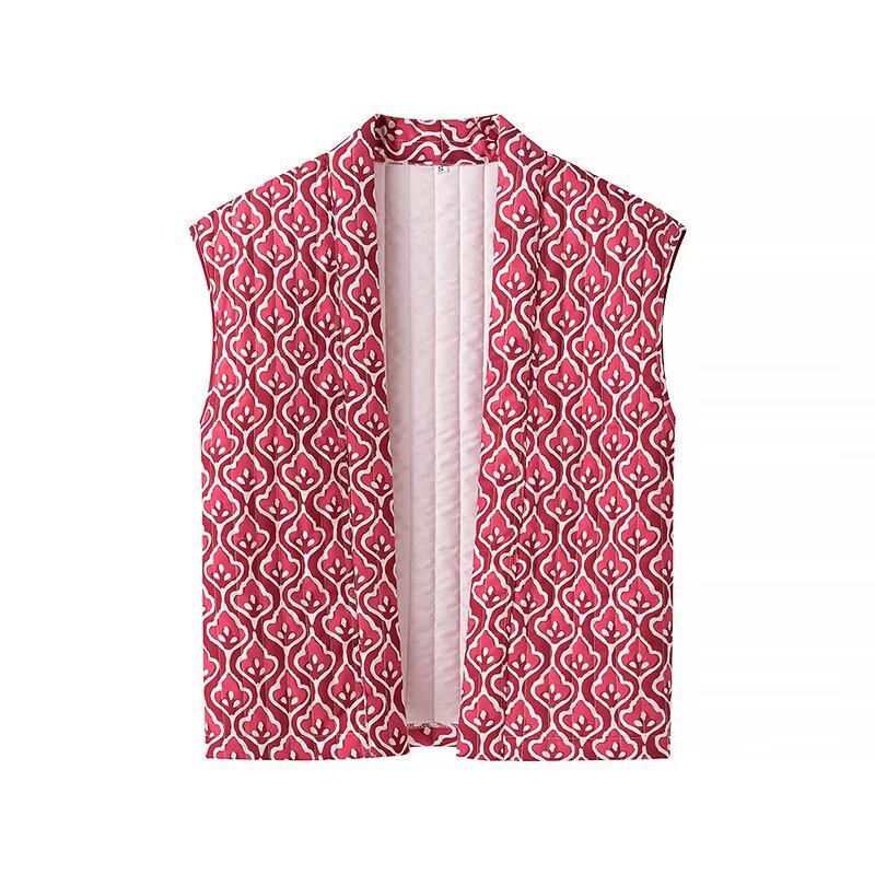 Damen stilvolle ärmellose Longjacke mit floralen Mustern Sovae