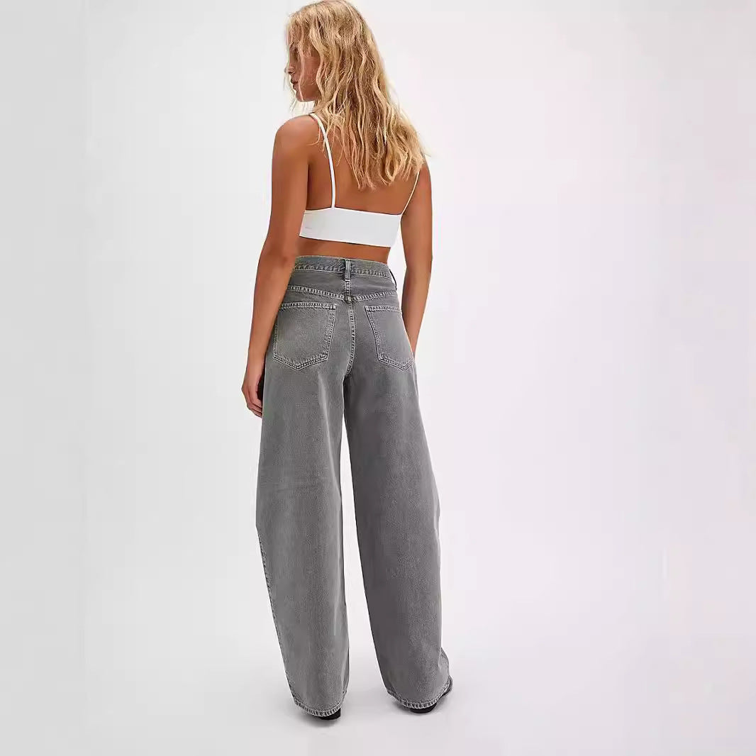 Damen Weit geschnittene Denim-Hose mit elastischem Bund Sovae
