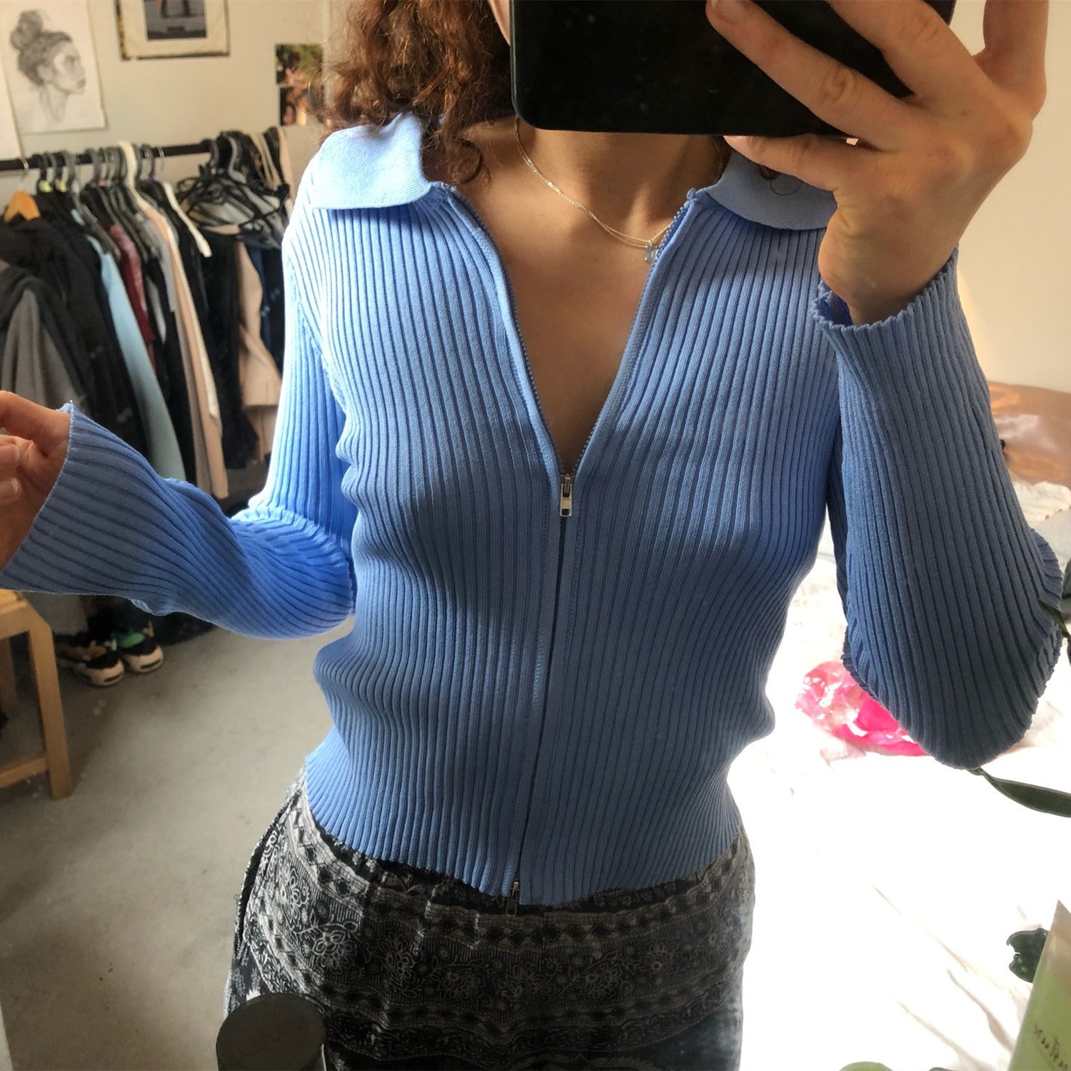 Damen Strickjacke mit Reißverschluss und Kragen Sovae