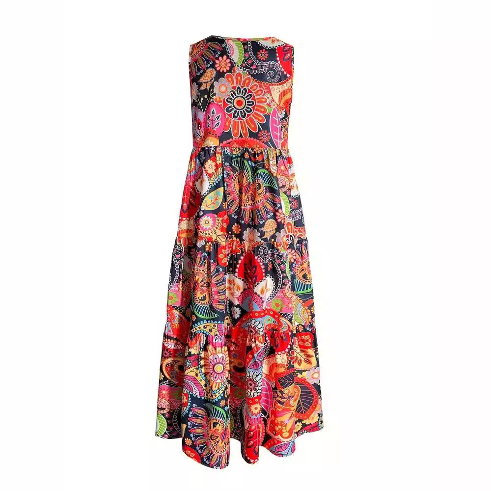 Damen Maxikleid mit floralen Mustern und voluminösem Schnitt Sovae