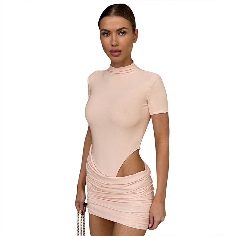 Damen figurbetontes Mini-Kleid mit asymmetrischem Schnitt und Raffungen Sovae