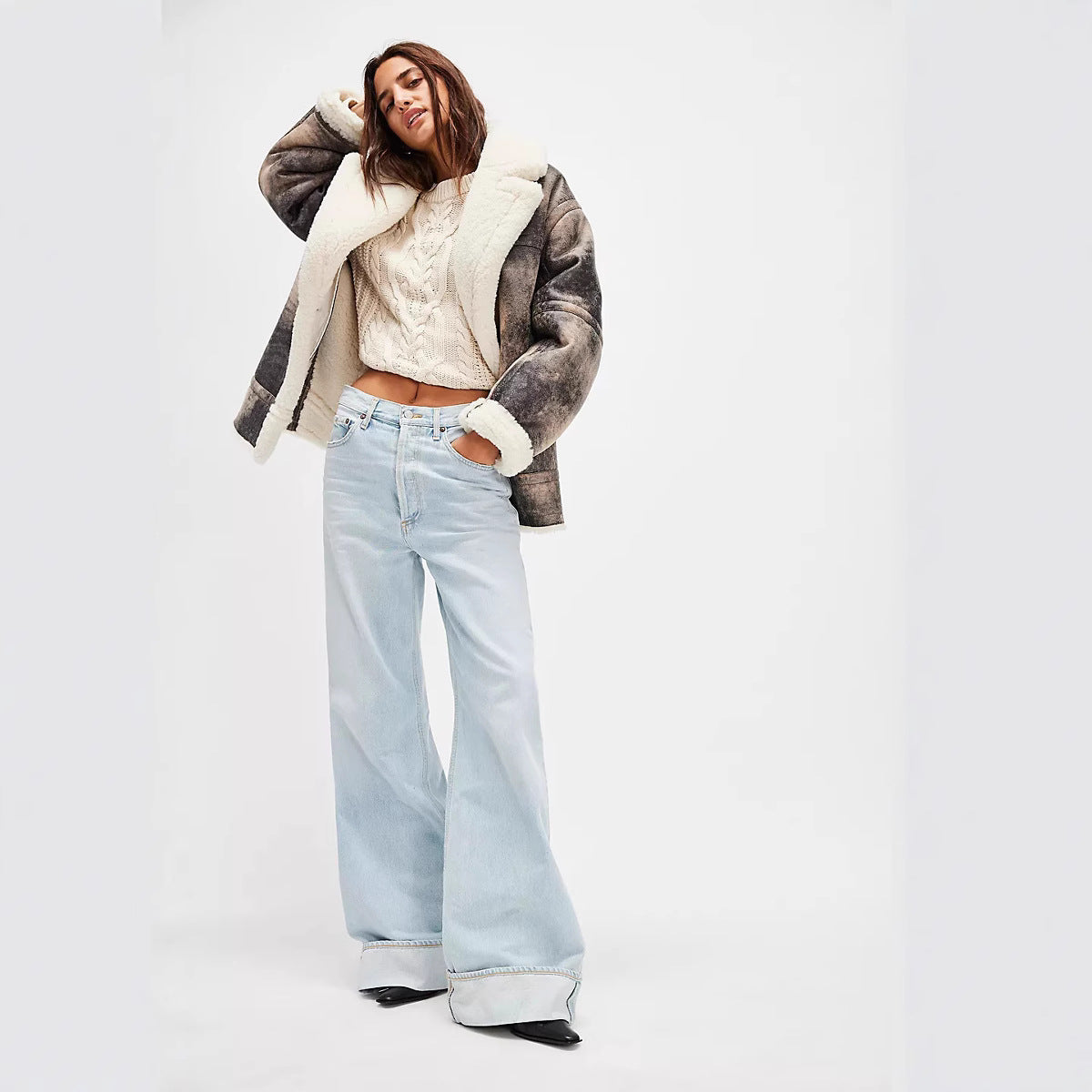 Damen Hochtaillierte Weite Jeans Sovae