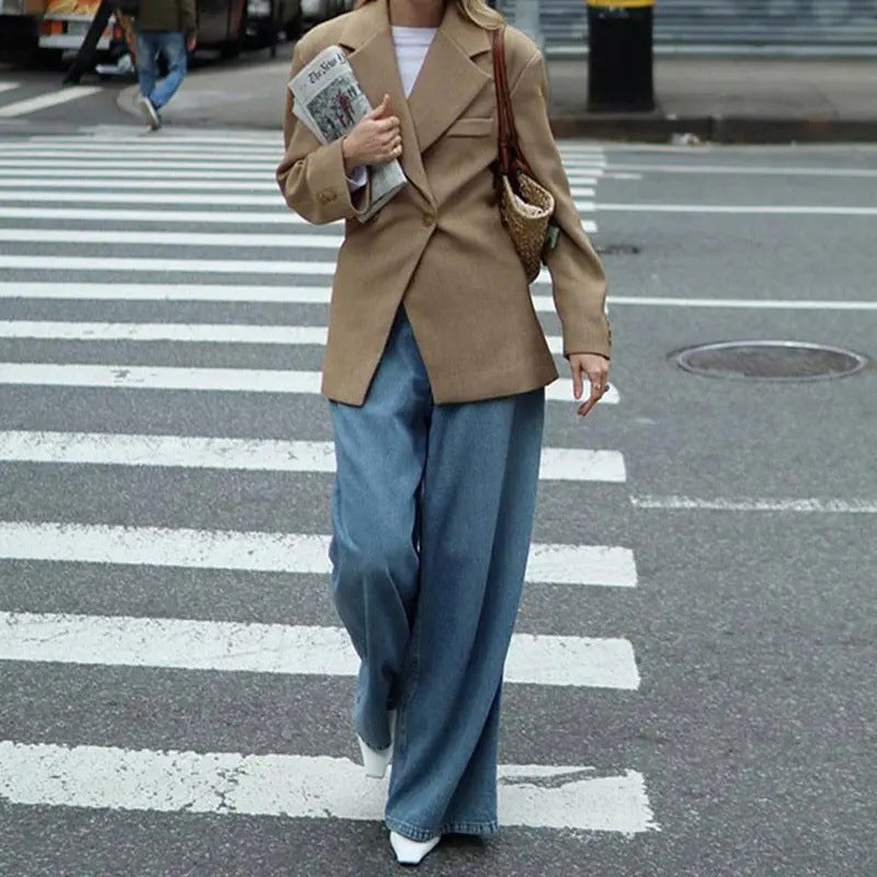 Damen elegante Doppelreiher Blazerjacke aus hochwertigem Stoff Sovae