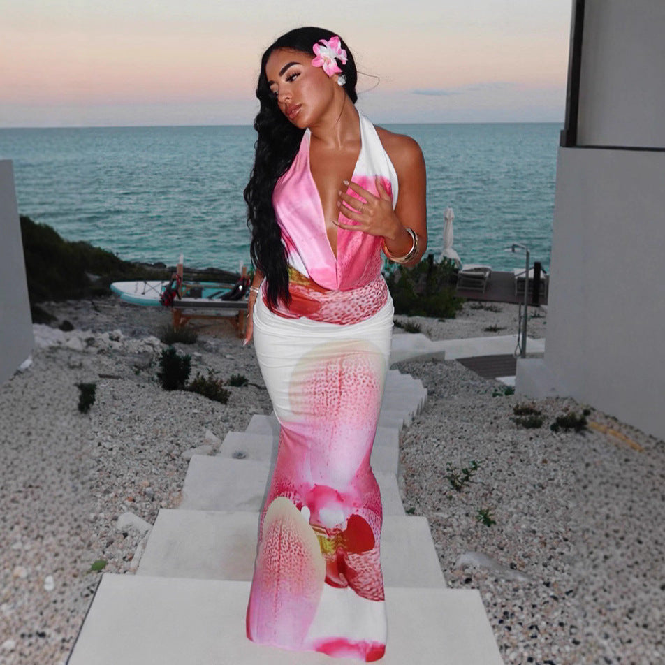 Damen Sommerliches Maxikleid mit floralem V-Ausschnitt Sovae