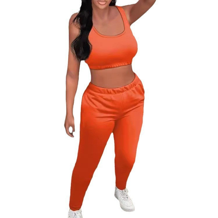 Damen sportliches Set aus trägerlosen Oberteil und bequemen Jogginghosen Sovae