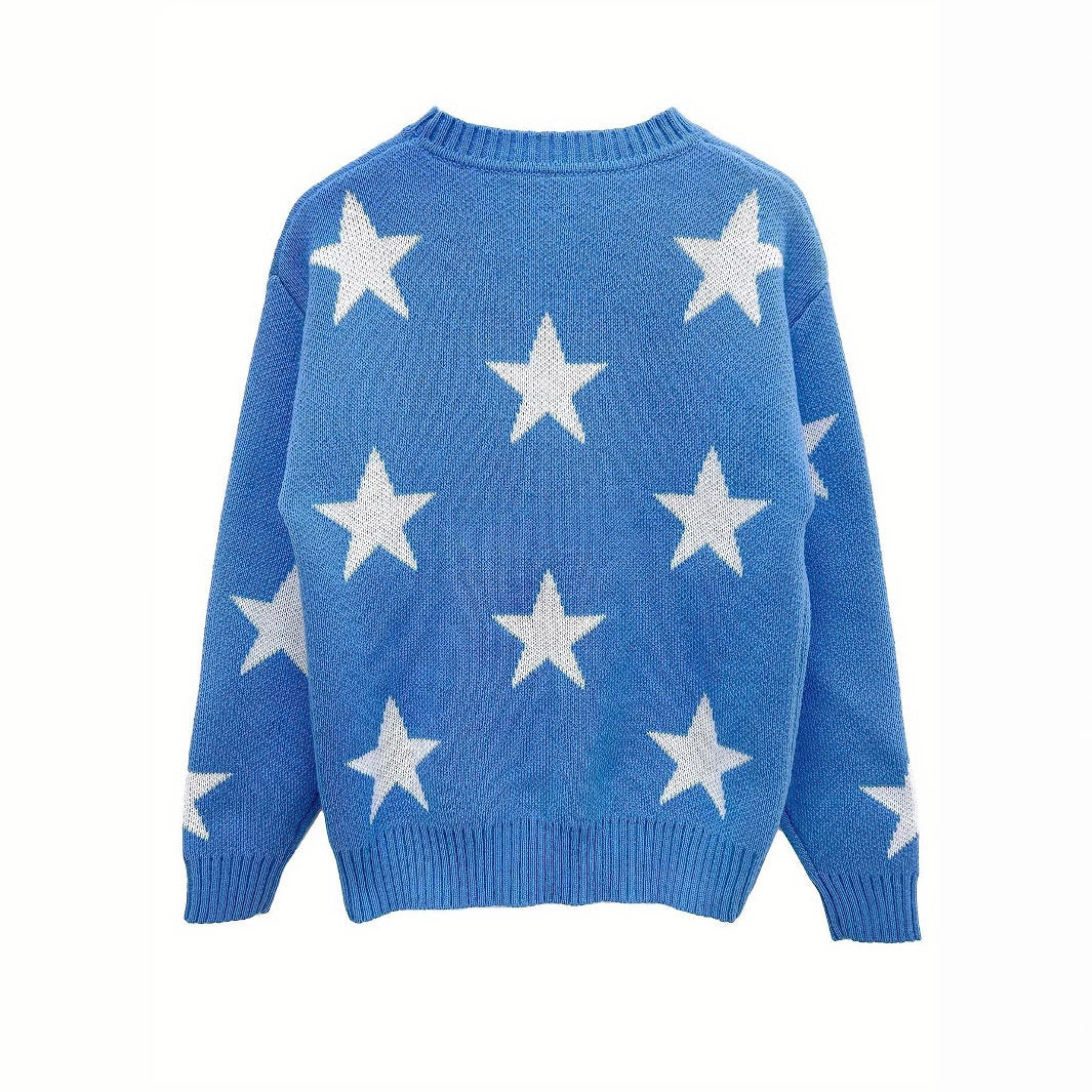 Damen Pullover mit modernem Sternenmuster und lockerer Passform Sovae