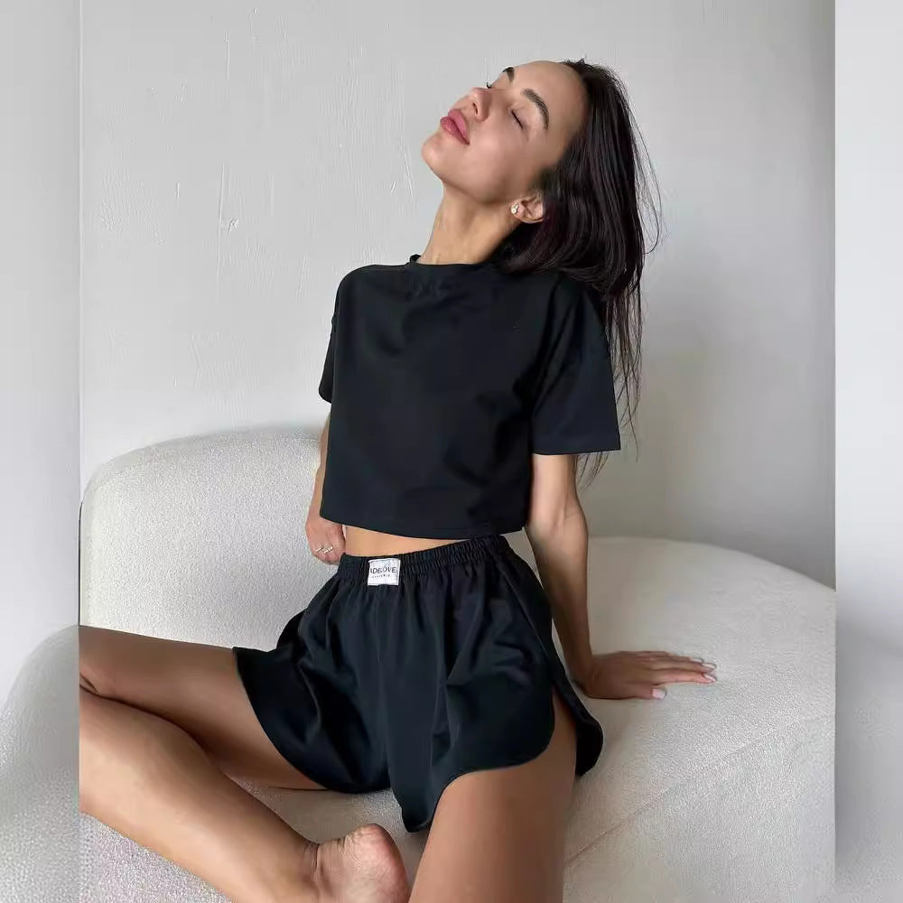 Damen lässige Sportshorts mit elastischem Bund und seitlichen Schlitzen Sovae