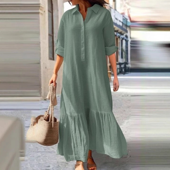 Damen Maxi Kleid im lässigen Stil mit raffinierter Knopfleiste und fließendem Rock Sovae