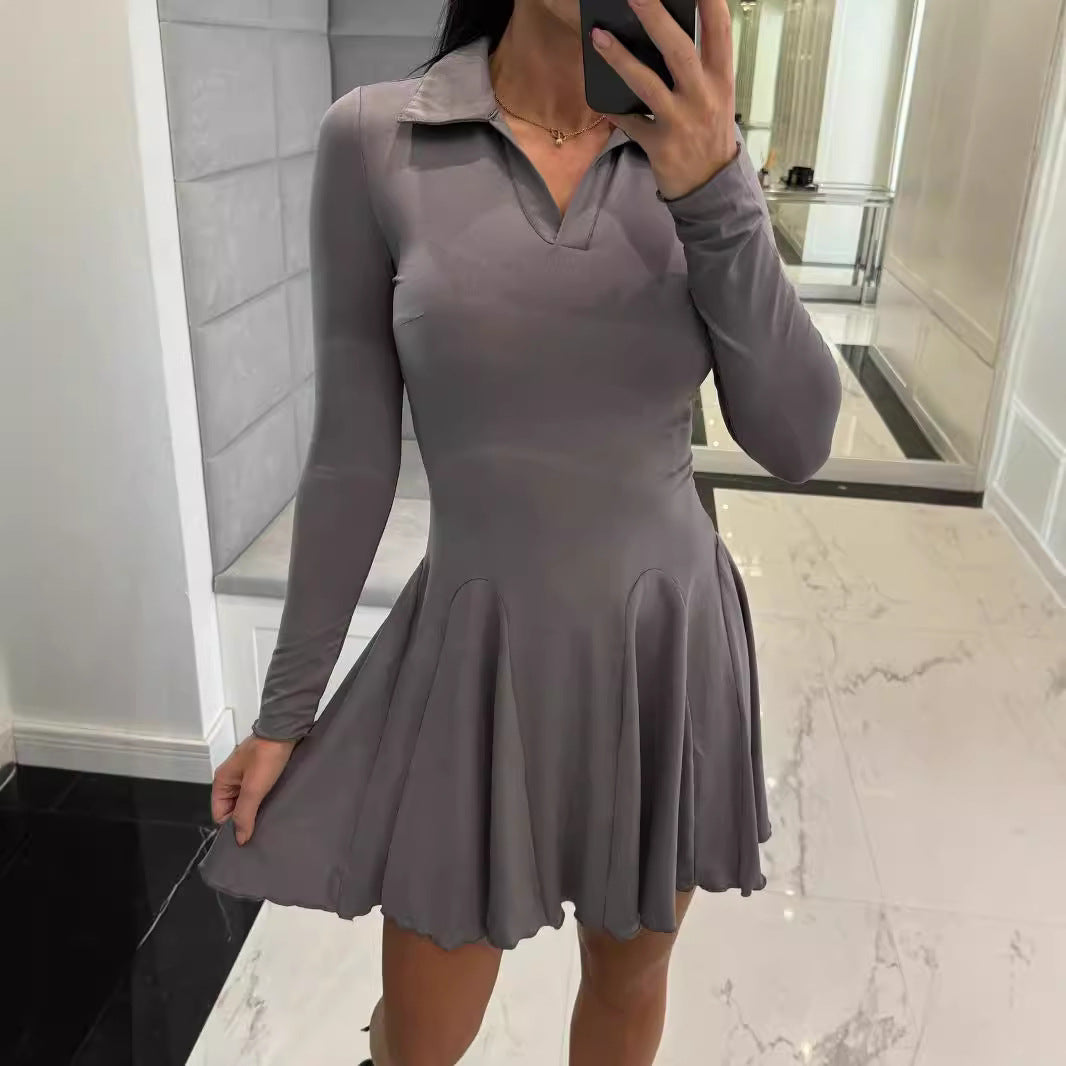 Damen ausgestelltes A-Linien-Kleid mit Polo-Kragen Sovae