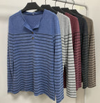 Damen Langarmshirt mit modischem Knopfverschluss und feinen Streifen Sovae