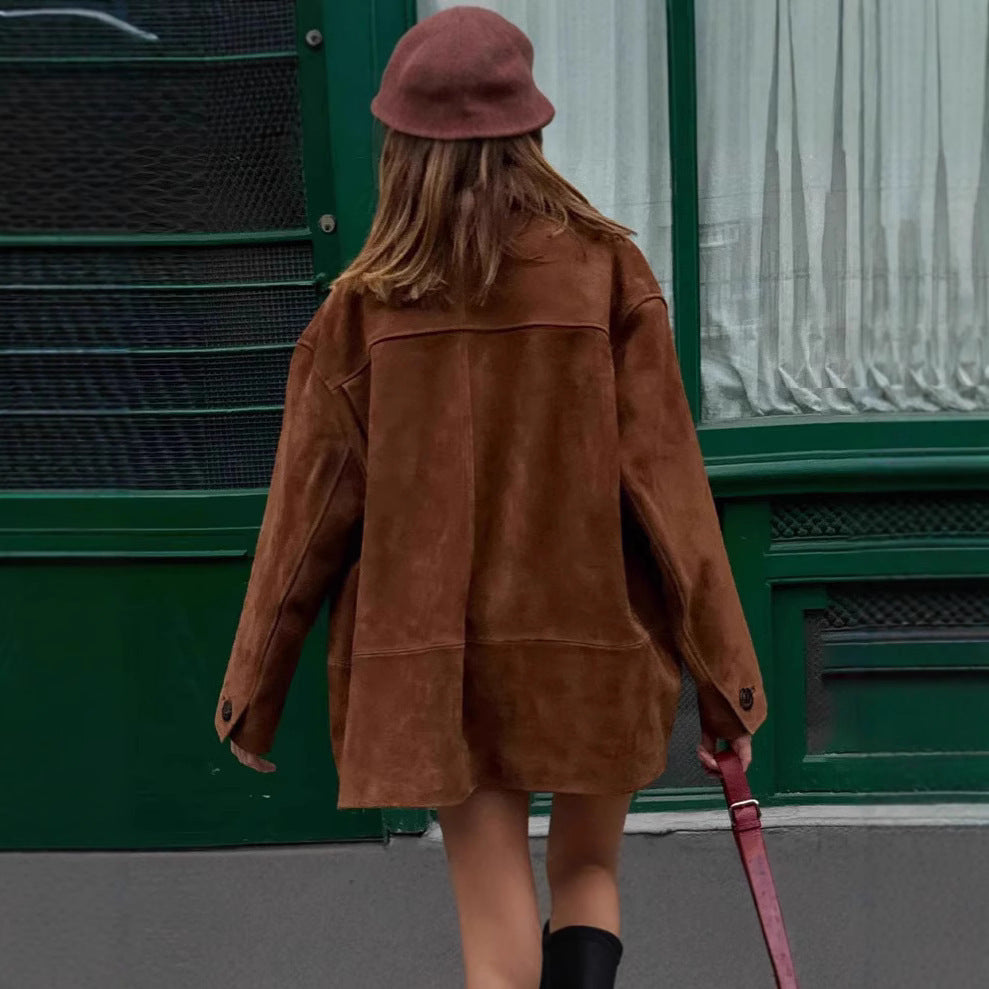 Damen modische Suede-Jacke mit praktischen Taschen Sovae