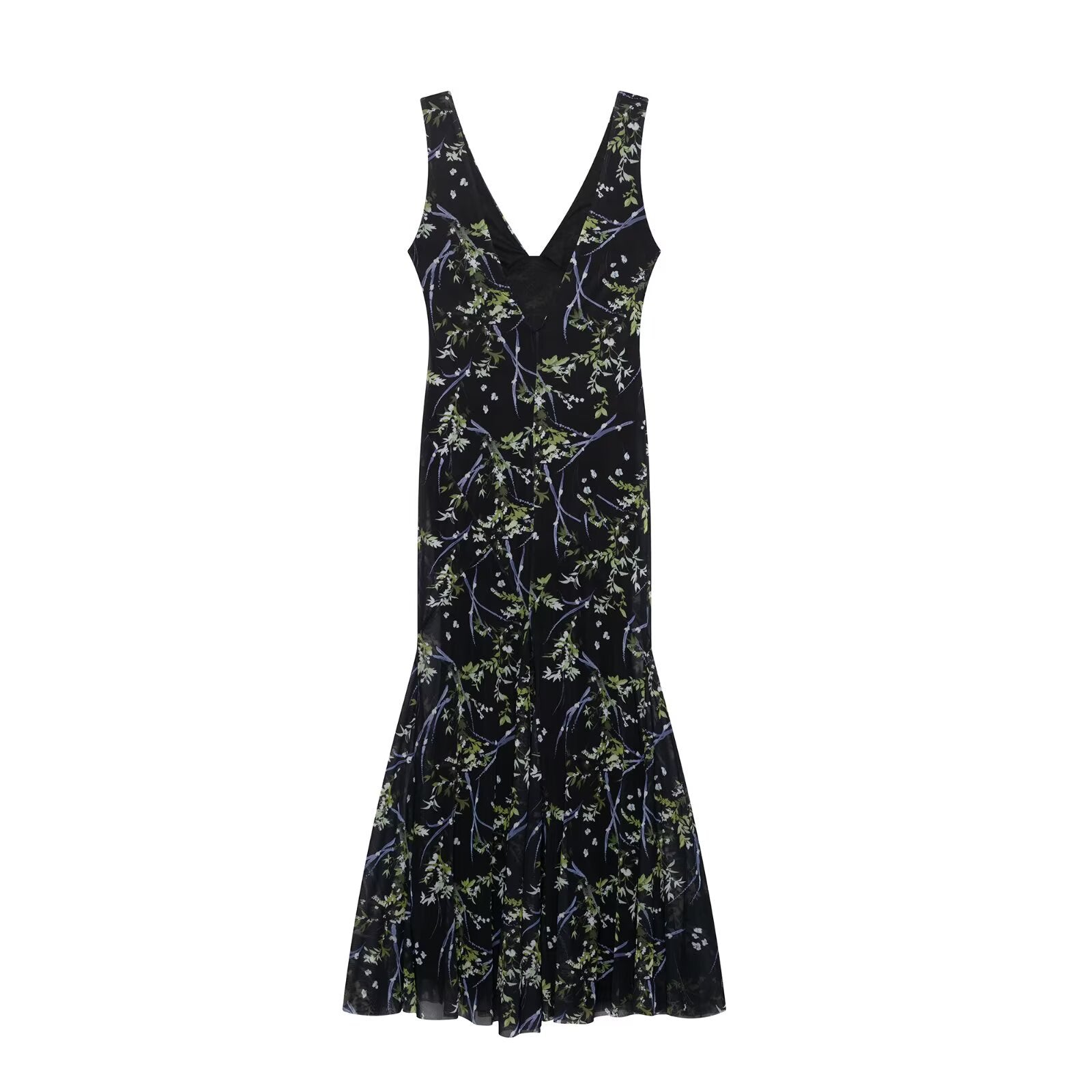 Damen Maxikleid mit floralen Akzenten und elegantem V-Ausschnitt Sovae