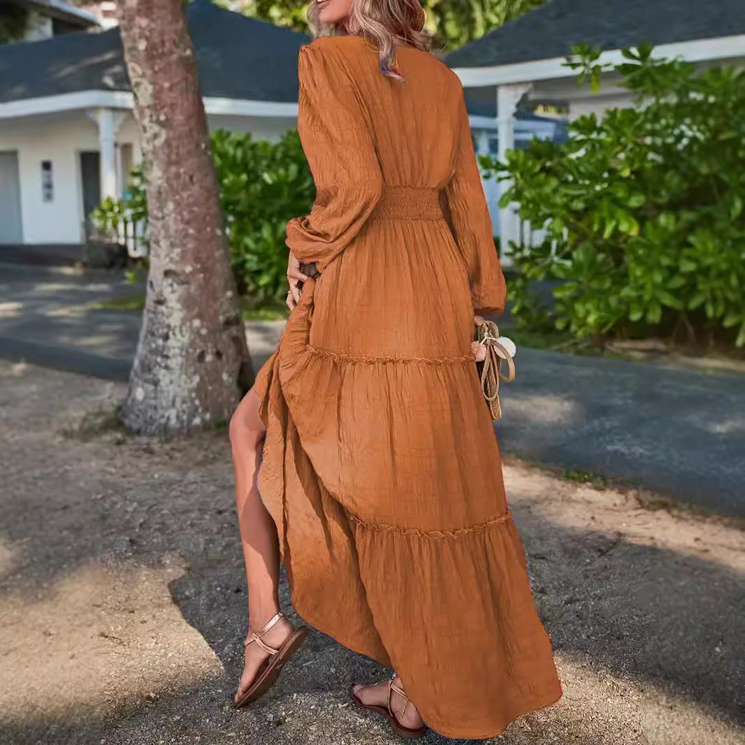 Damen luftiges Maxikleid mit voluminösen Ärmeln Sovae