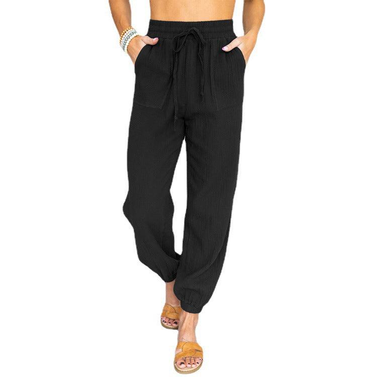 Damen lässige atmungsaktive Sommerhose mit elastischem Bund und praktischen Taschen Sovae