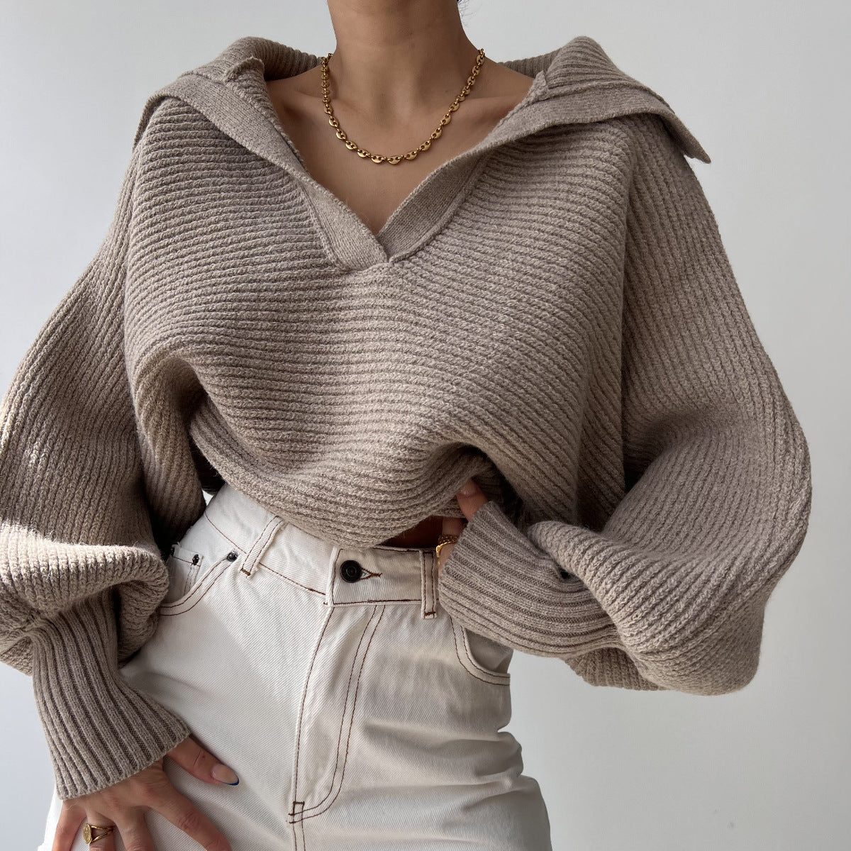 Damen Relaxed-Fit Pullover mit V-Ausschnitt Sovae