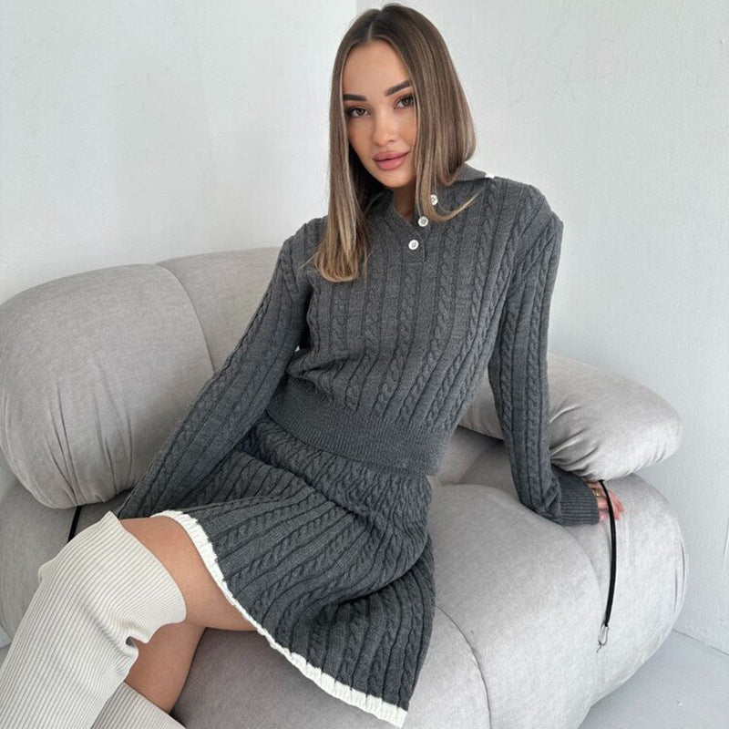 Damen Strick Kleidungsset mit sportlichem Kragen Sovae