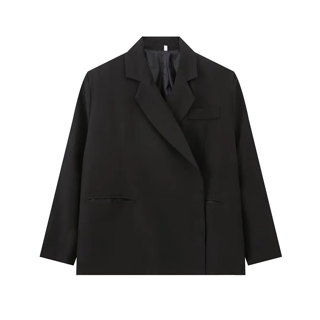 Damen elegante Blazerjacke mit asymmetrischem Schnitt und praktischen Taschen Sovae