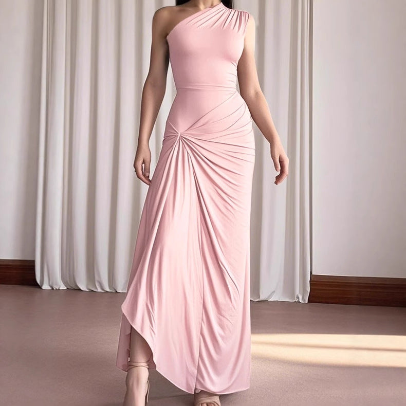 Damen Elegantes asymmetrisches Maxikleid mit raffinierter Drapierung Sovae