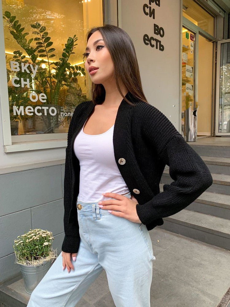 Damen Großer Strickcardigan mit Knopfdetail und V-Ausschnitt Sovae