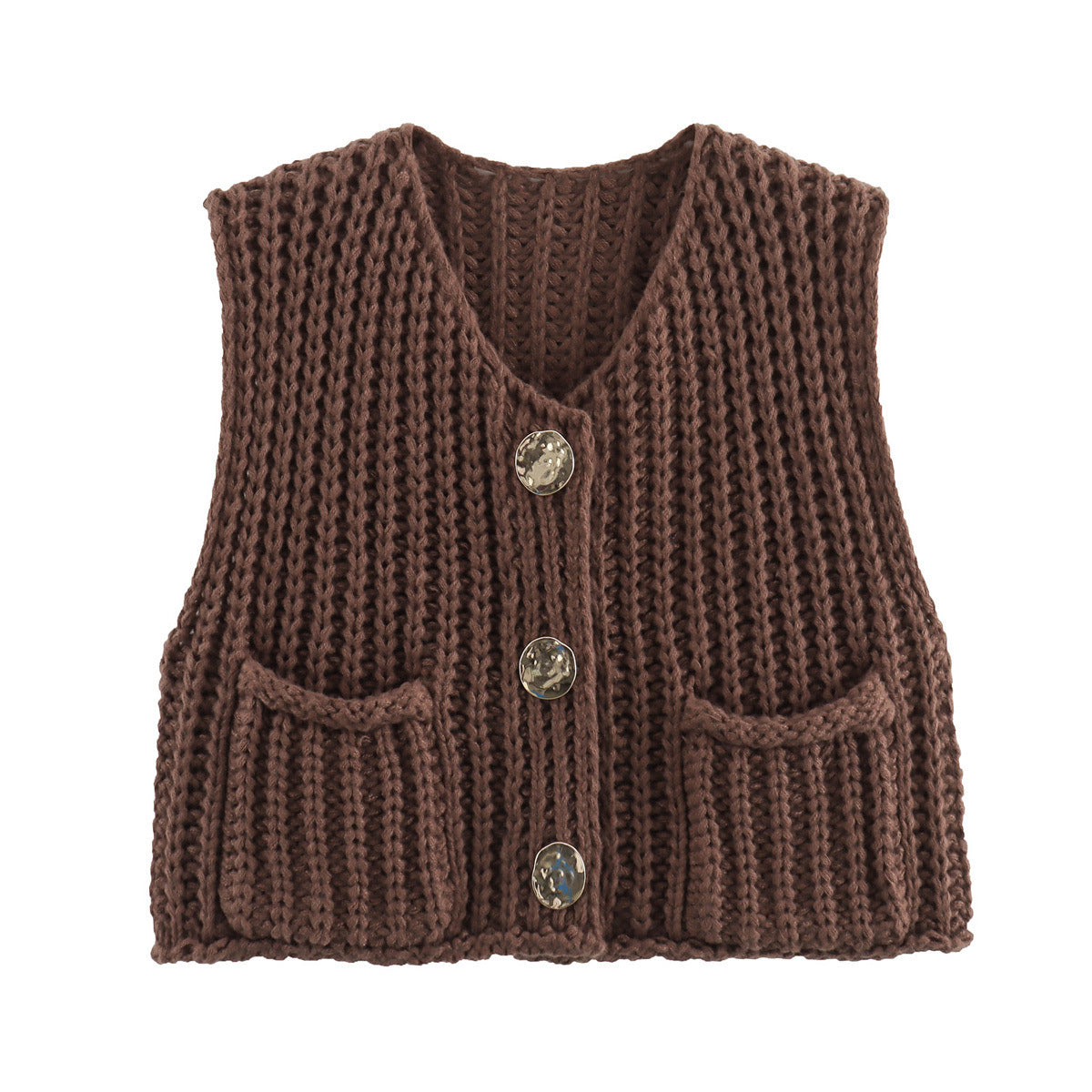 Damen Strickweste mit Taschen und Knopfdetail Sovae