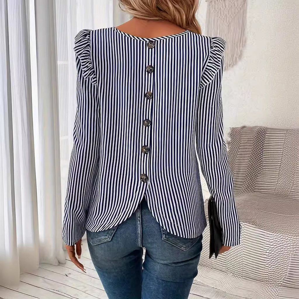 Damen Bluse mit Rüschen und gestreiftem Design Sovae