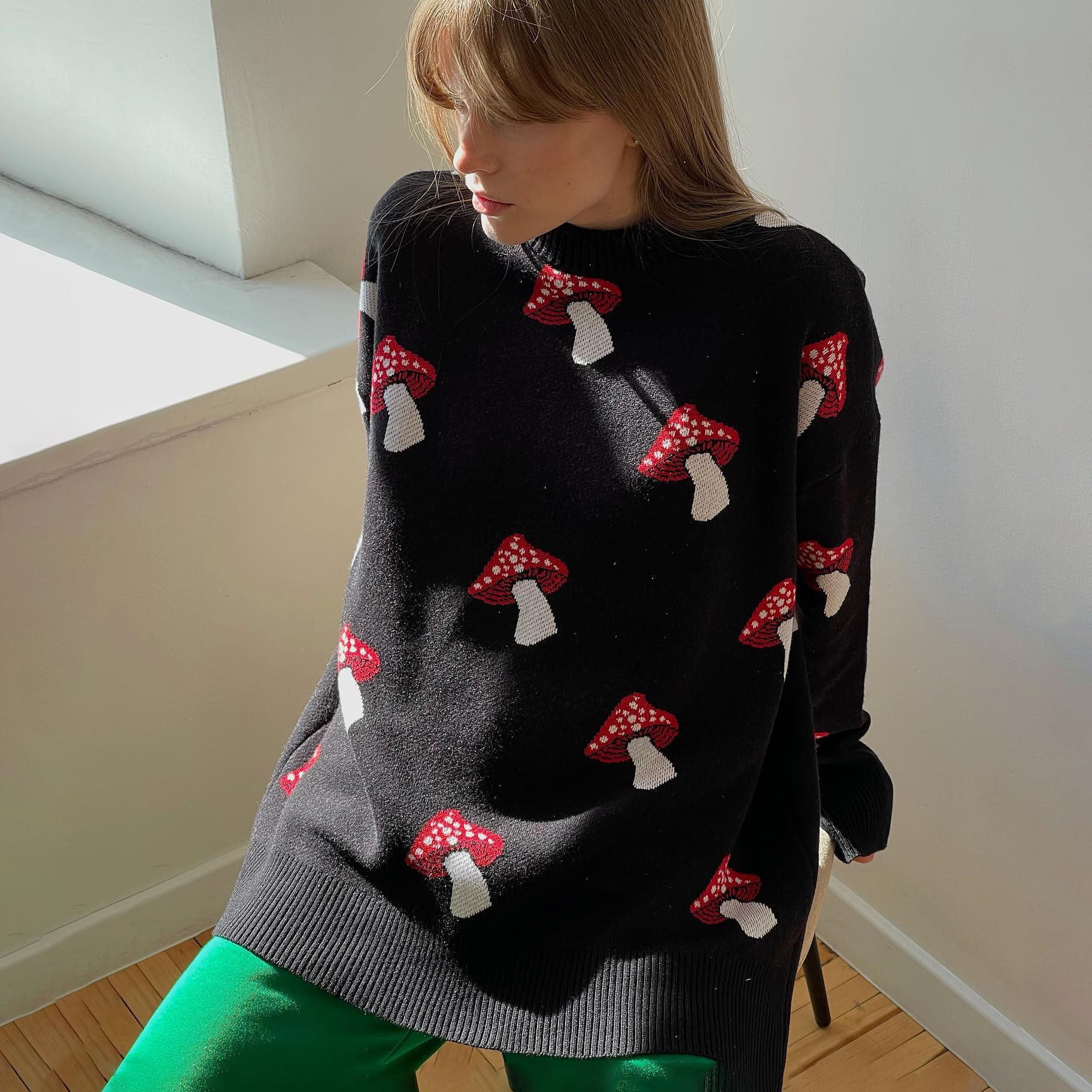 Damen Pullover mit verspielten Pilzstickereien Sovae
