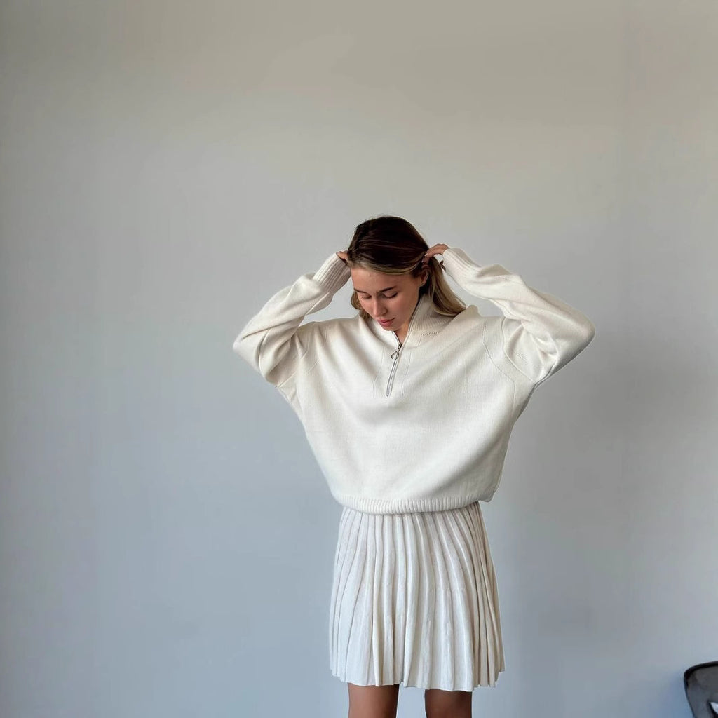 Damen cropped Strickpullover mit Reißverschluss Sovae