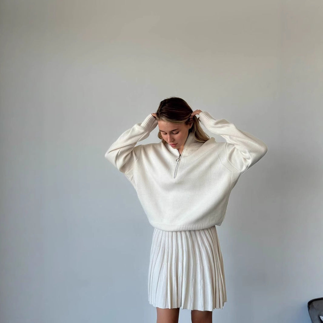 Damen cropped Strickpullover mit Reißverschluss Sovae
