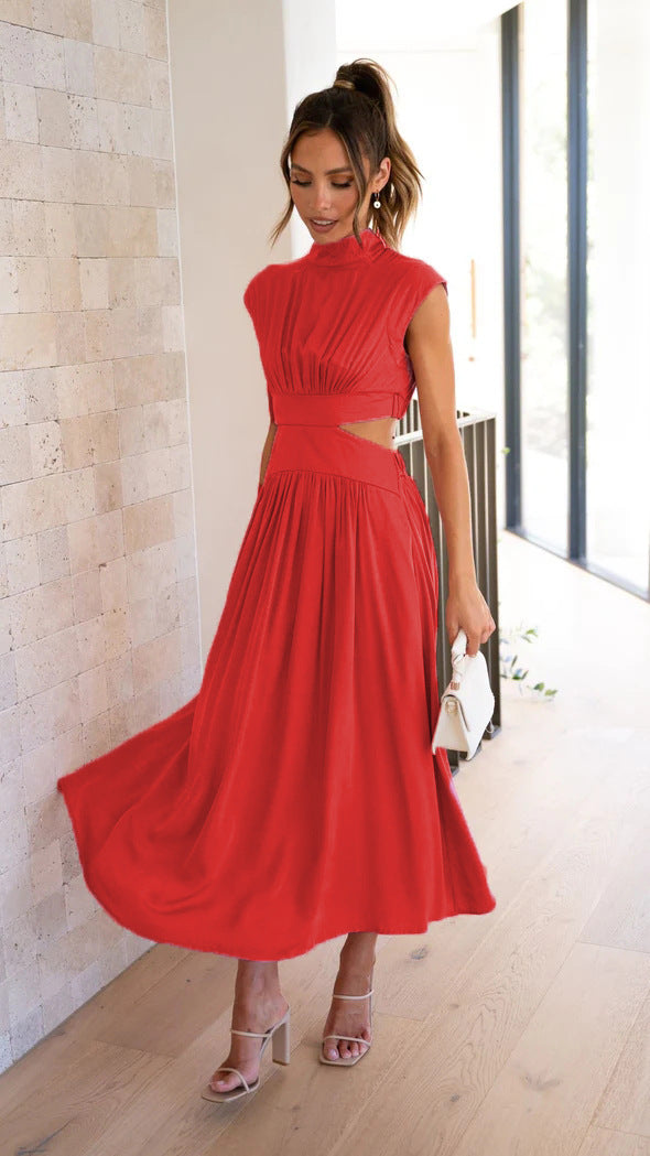 Damen Maxikleid mit elegantem Stehkragen und raffiniertem Cut-Out Sovae