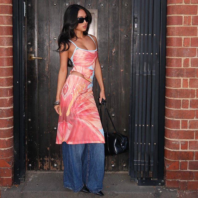 Damen Sommerkleid mit floralem Design und Spaghettiträger Sovae