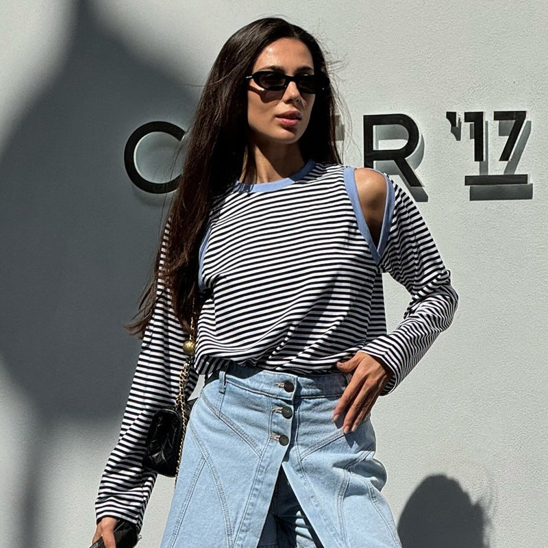 Damen Lässiges Langarmshirt mit Cut-Out-Ärmeln Sovae