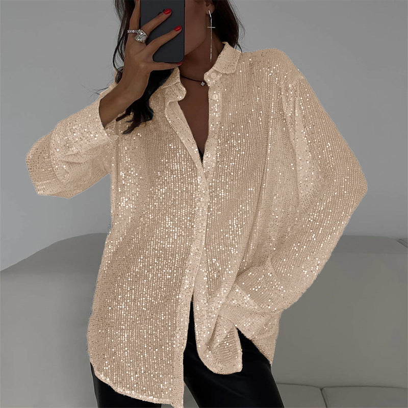 Damen Glitzernde Übergröße Bluse Sovae