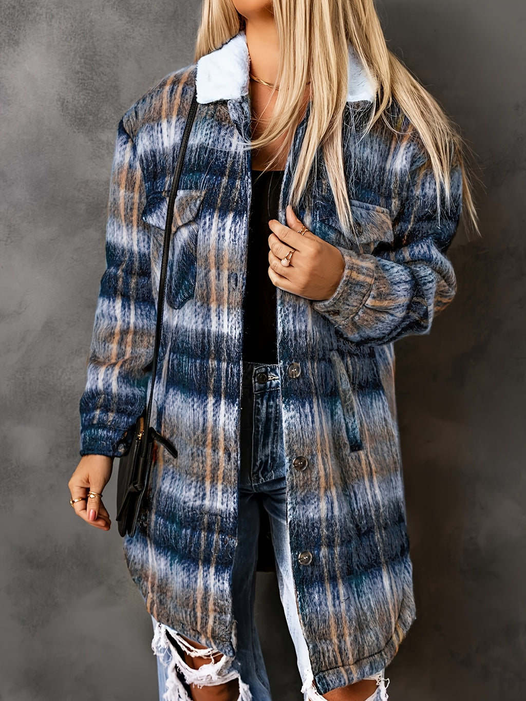 Damen oversized Flanelljacke mit kariertem Muster Sovae