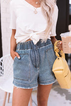 Damen Denim-Shorts mit elastischem Bund und praktischen Taschen Sovae