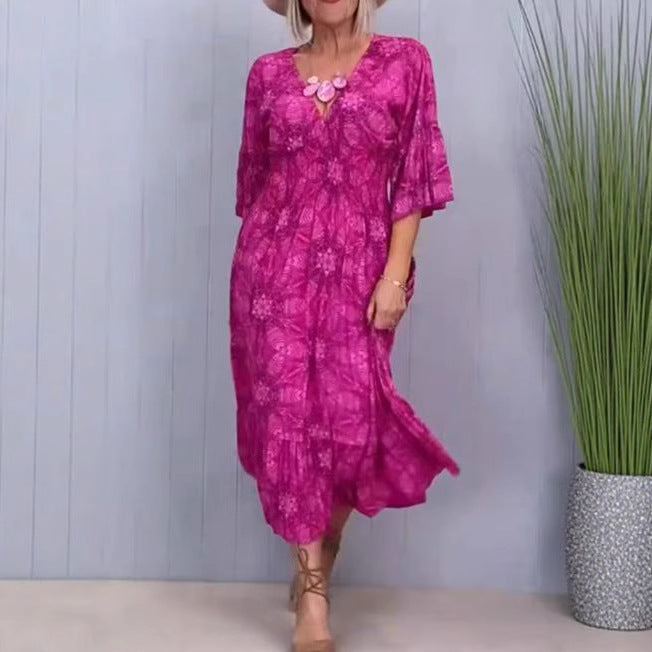 Damen Maxikleid mit V-Ausschnitt und voluminösen Ärmeln Sovae