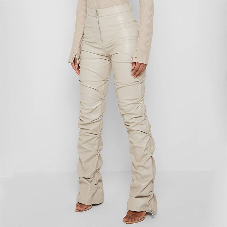 Damen Elegante High-Waist-Lederhose mit asymmetrischem Schnitt Sovae