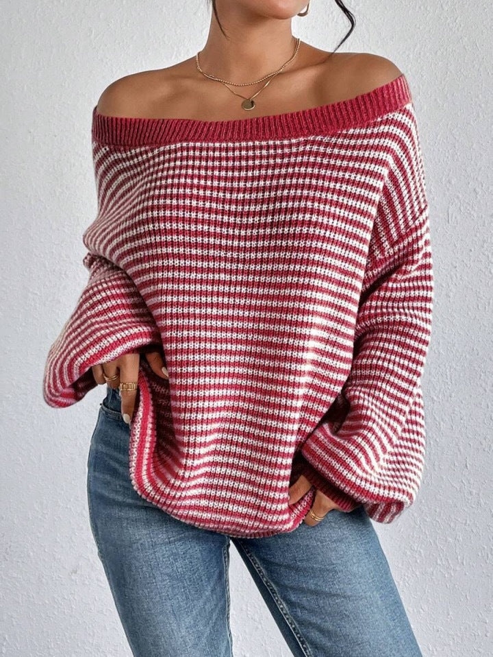 Damen lässiger Strickpullover mit weitem Schnitt und modernen Streifen Sovae