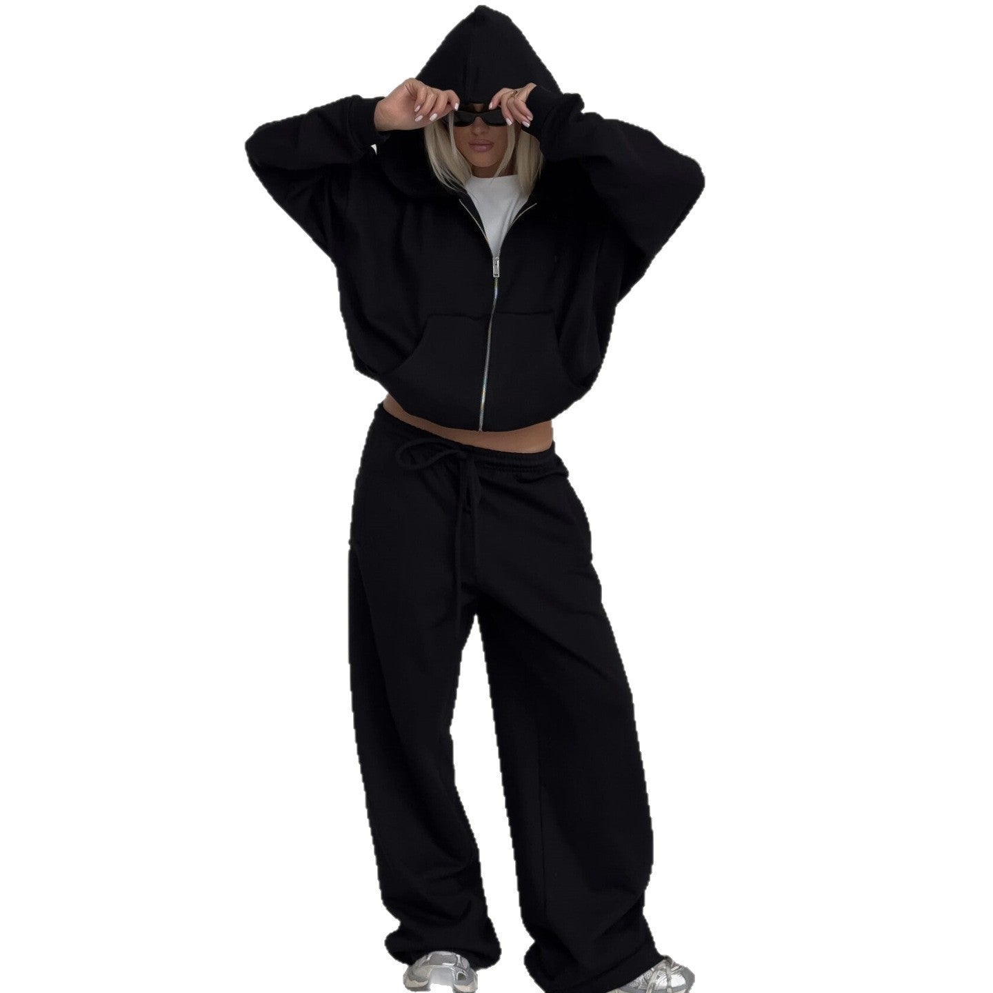 Damen Oversized Kapuzenpullover und lässige Freizeithose Set Sovae
