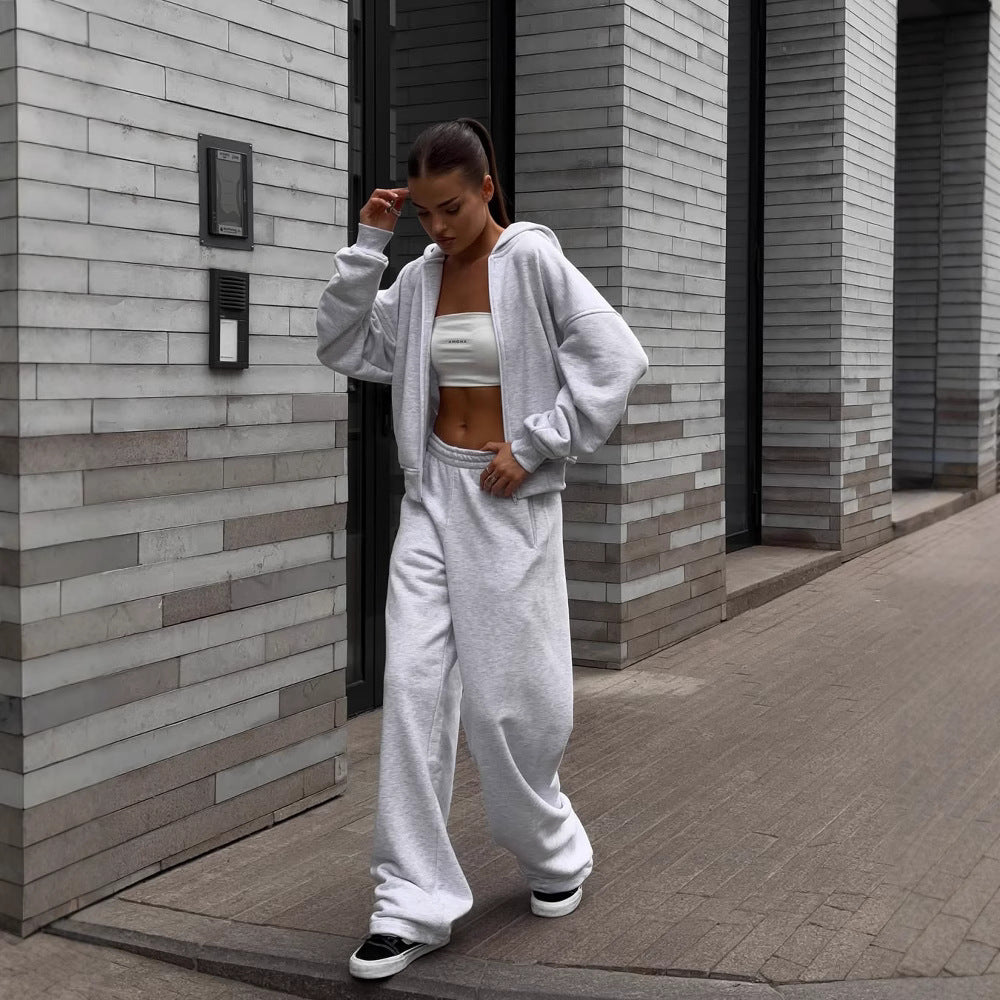 Damen Oversized Kapuzenjacke und bequeme Sweathose Sovae