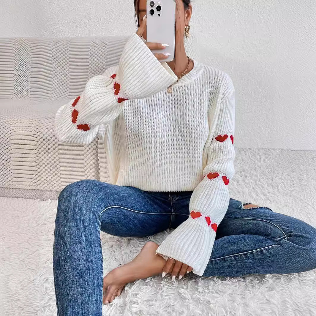 Damen Pullover mit trendiger Herzmuster-Applikation Sovae