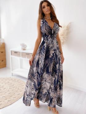 Damen Maxikleid mit tropischem Blattmuster Sovae