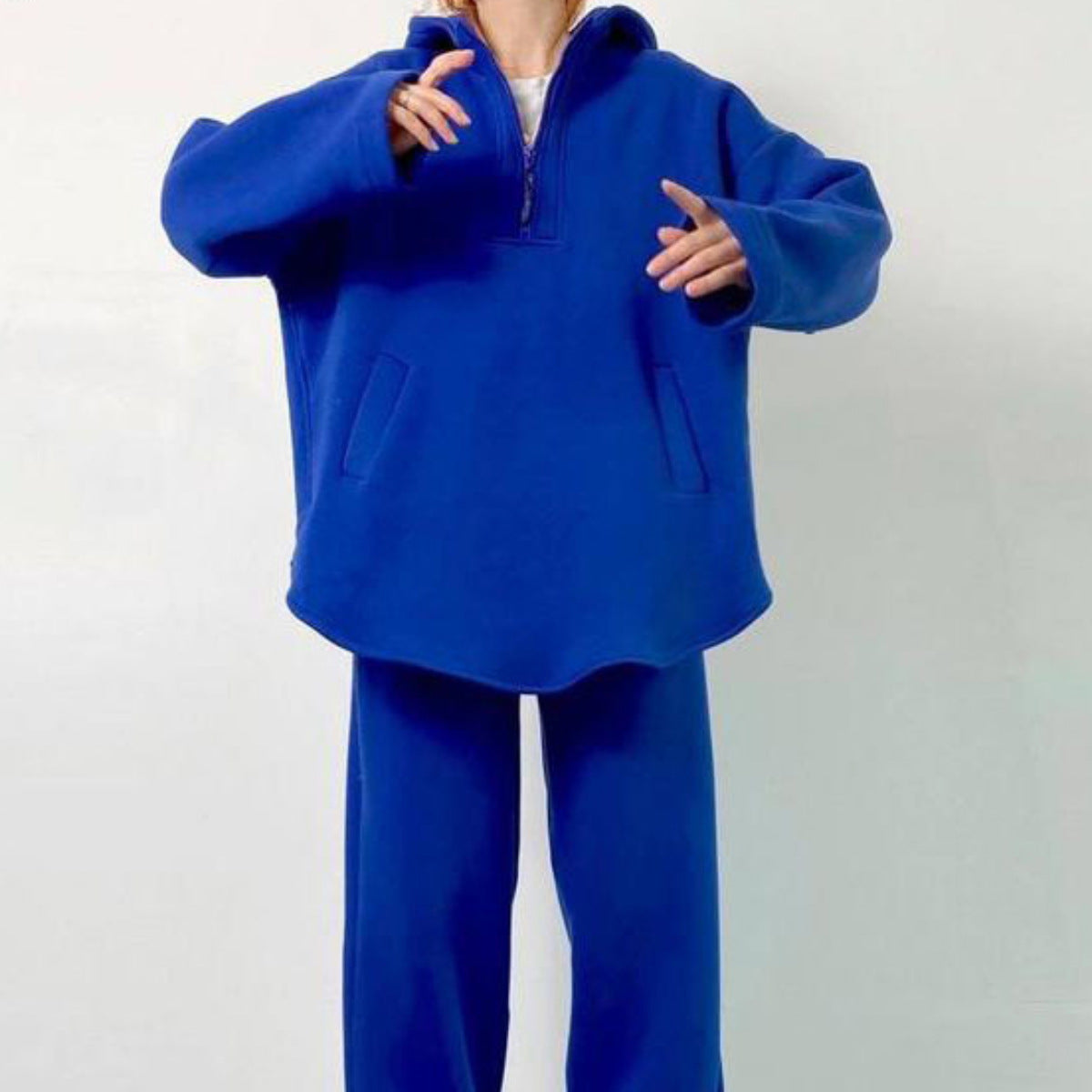 Damen Fleece-Kapuzenpullover mit Zip und Jogginghose Set Sovae
