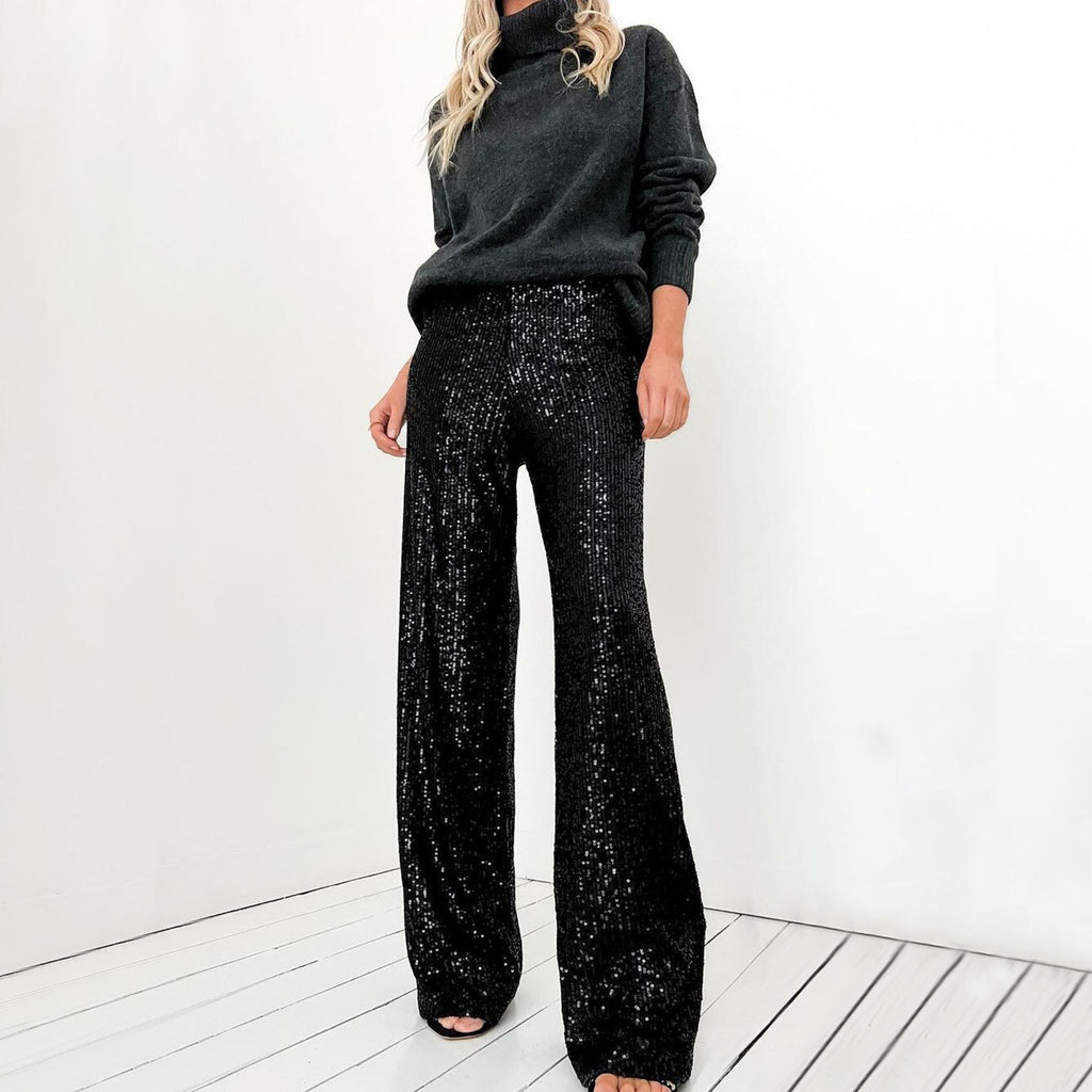 Damen Glitzernde Palazzo-Hose mit weitem Bein Sovae