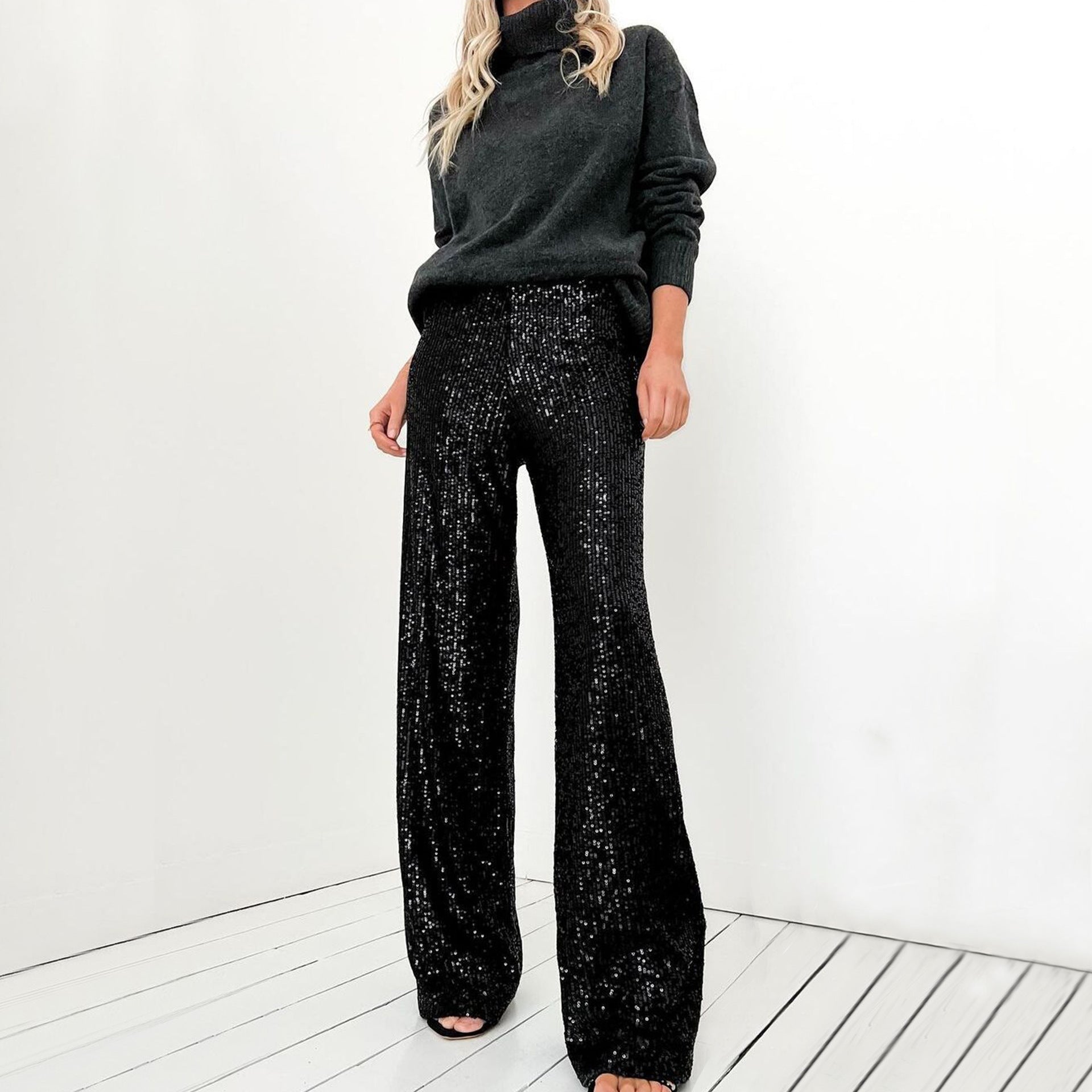 Damen Glitzernde Palazzo-Hose mit weitem Bein Sovae