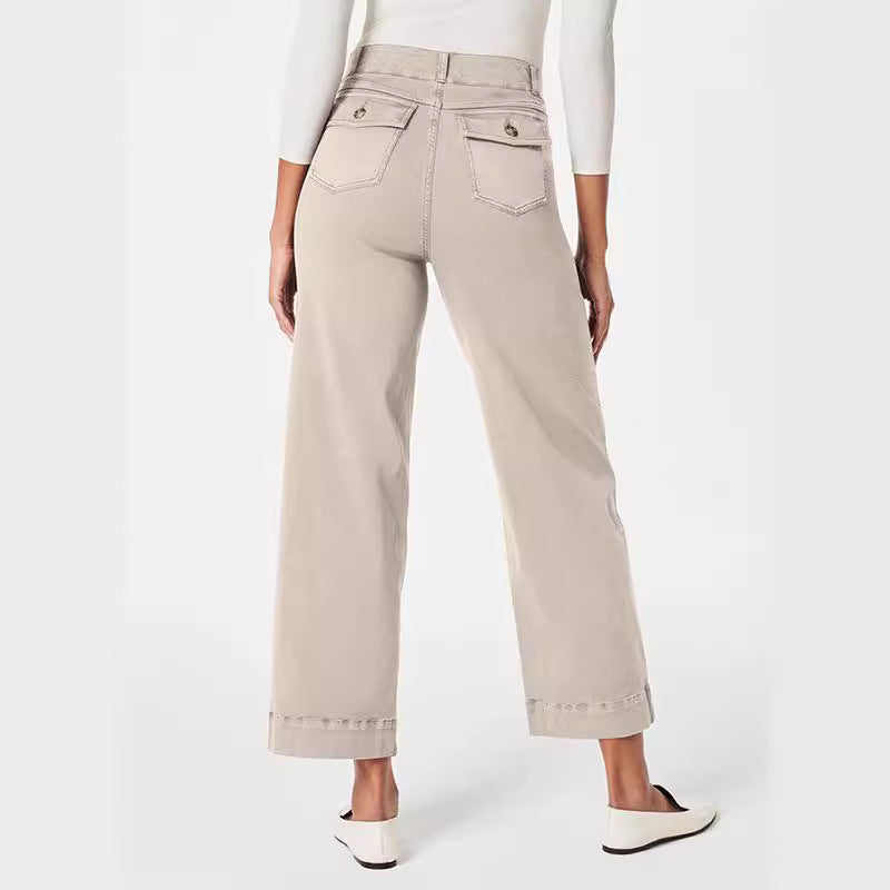 Damen Weit geschnittene High-Waist Hose mit eleganten Knopfdetails Sovae